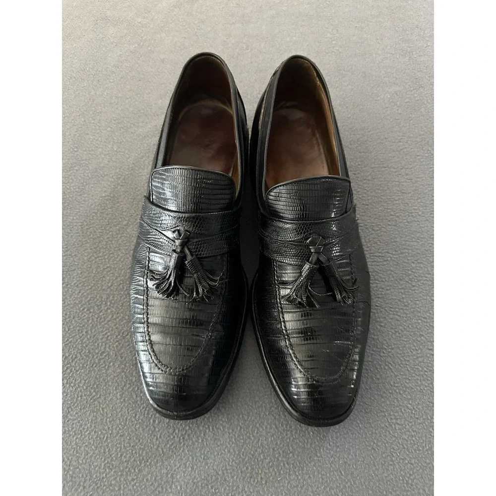 ALLEN EDMONDS Lizard Leather Clayton Tassel Loafer Black Size 9.5 D